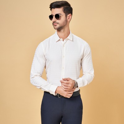 Peregrine by Pantaloons Men Striped Formal White Shirt