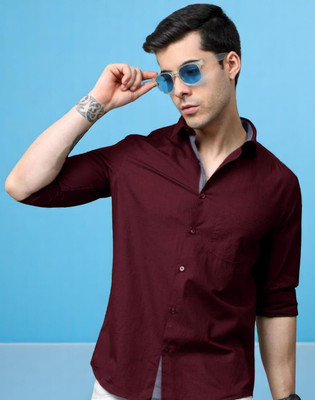 LAXMI TRENDING Men Solid Casual Maroon Shirt