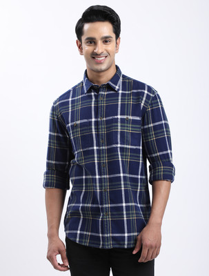 INDIAN TERRAIN Men Checkered Casual Dark Blue Shirt