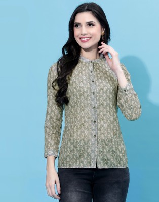 Selvia Women Printed Casual Green Shirt