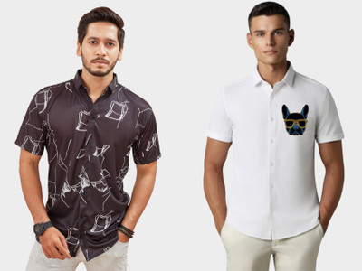 DADA IMPEX Men Printed Casual Brown, White Shirt(Pack of 2)