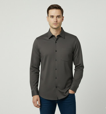 Cloud Kids Men Solid Casual Grey Shirt