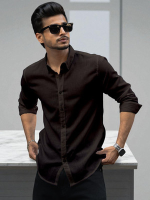 Yanthhi Men Solid Casual Purple Shirt