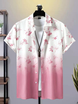 PINAKPANI Men Floral Print Casual White, Pink Shirt