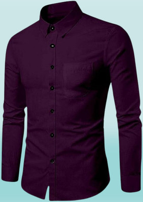 Kadhare Fashion Men Solid Formal Purple Shirt