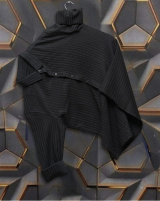 VG BROTHER Men Solid, Striped Casual Black Shirt
