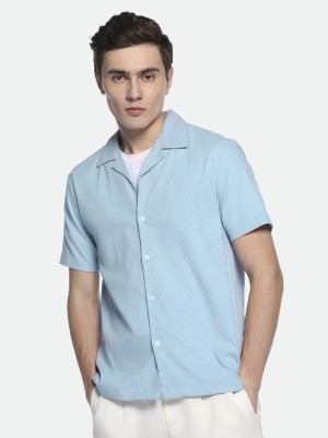 Dennis Lingo Men Solid Casual Light Blue Shirt