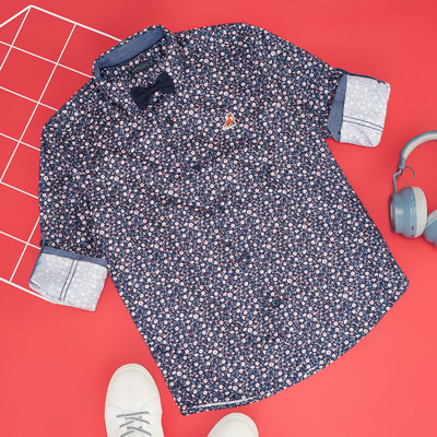 Pantaloons Junior Boys Printed Casual Dark Blue Shirt