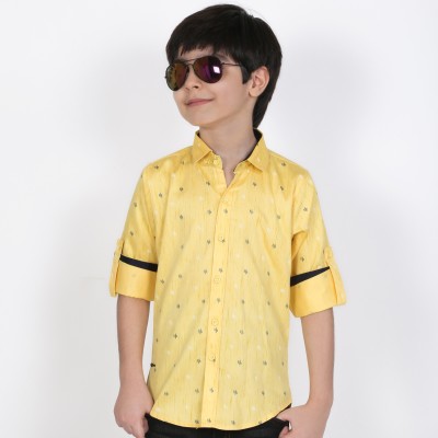 MashUp Boys Printed Casual Yellow, Black Shirt