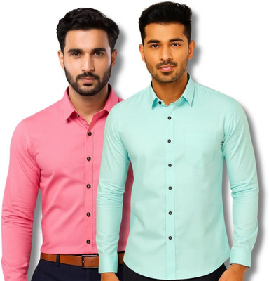 EchoWear Men Solid Casual Pink, Light Blue Shirt(Pack of 2)