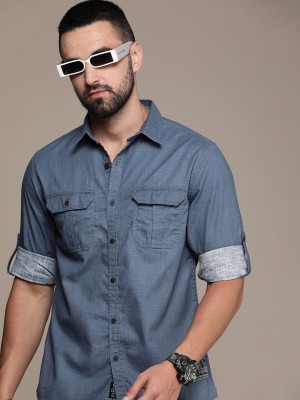 Roadster Men Self Design Casual Blue Shirt