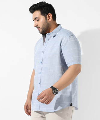 Instafab Plus Men Striped Casual Blue Shirt