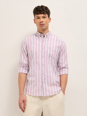 THE BEAR HOUSE Men Striped Casual Pink Shirt