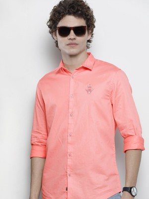 The Indian Garage Co. Men Embroidered Casual Pink Shirt