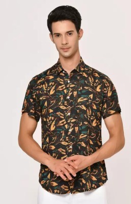 Timyka Men Printed Casual Dark Green, Yellow, Brown Shirt