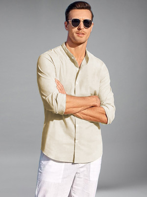 UNIFAV Men Solid Casual Beige Shirt