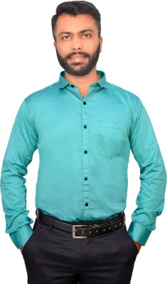 Fried Cotton Men Solid Formal Blue Shirt