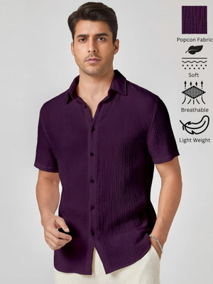 METRONAUT Men Self Design Casual Purple Shirt