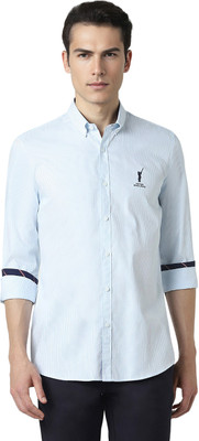 PETER ENGLAND Men Striped Casual Light Blue, White Shirt