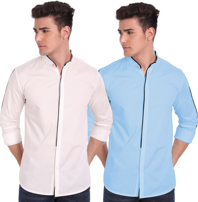 Vida Loca Men Solid Casual Light Blue Shirt(Pack of 2)