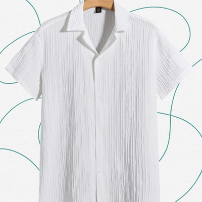 Looksky Men Self Design Casual White Shirt