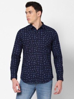 LEE Men Printed Casual Dark Blue Shirt