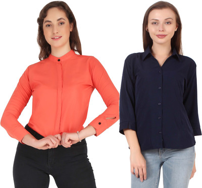 Miranga Women Solid Formal Brown Shirt(Pack of 2)