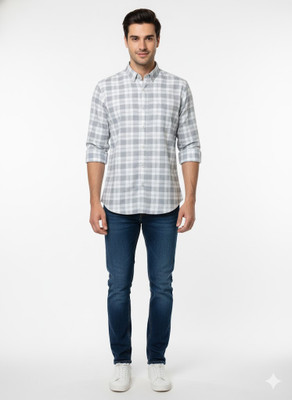 csvj Men Checkered Casual Multicolor, Grey, White Shirt