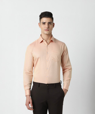 VAN HEUSEN Men Solid Formal Orange Shirt