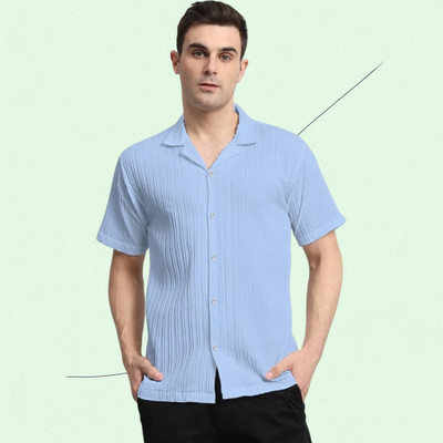 A Sti Men Self Design Casual Light Blue Shirt