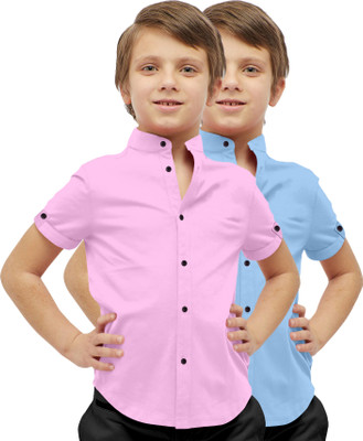 Zarila Boys Solid Casual Pink, Light Blue Shirt(Pack of 2)