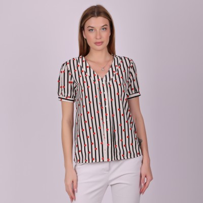 Namonine Women Printed Casual White Shirt