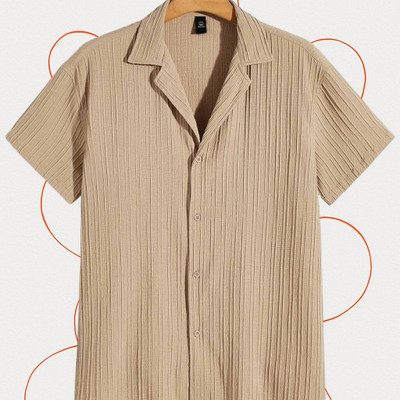 Nita creation Men Self Design Formal Beige Shirt