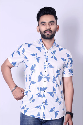 SHFASHION Men Printed Casual White, Blue Shirt