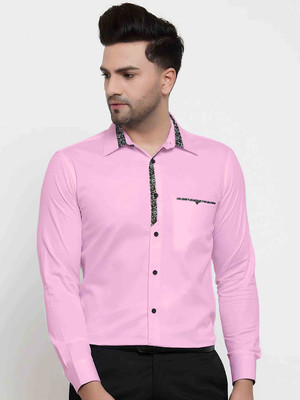 VODPROS Men Printed Casual Pink Shirt