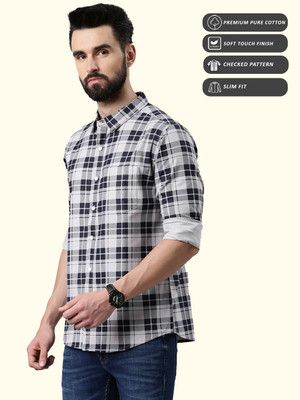 METRONAUT Men Checkered Casual Grey, Black Shirt