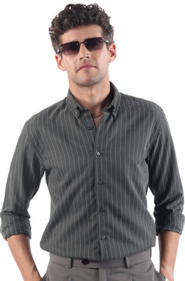 BEYOUNG Men Striped Casual Grey Shirt
