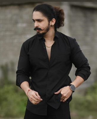 HouseOfCommon Men Solid Casual Black Shirt