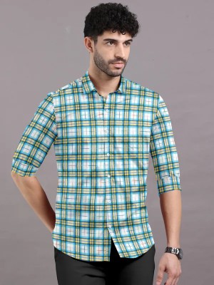 LOGICMART Men Self Design Casual Green Shirt