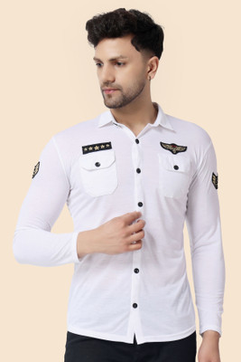 Money Leaf Men Solid Casual White Shirt