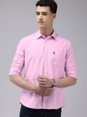 U.S. POLO ASSN. Men Solid Casual Pink Shirt