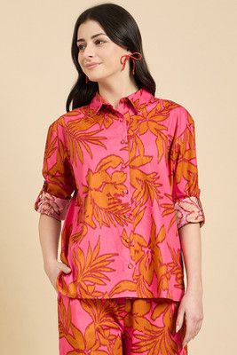ZUMMER Women Printed Casual Pink Shirt