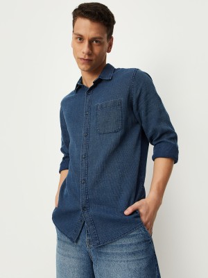 MAX Men Washed Casual Dark Blue Shirt