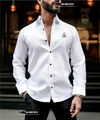 Marmic Fab Men Polka Print Casual White Shirt
