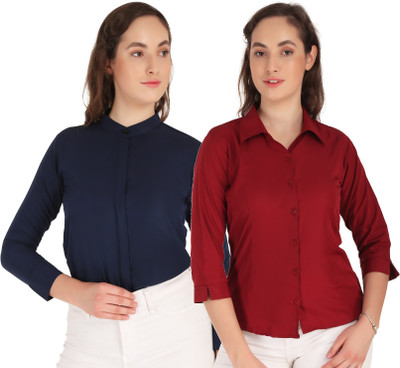 Hunoor Women Solid Formal Gold Shirt(Pack of 2)