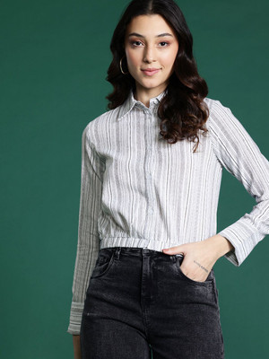 Dressberry Women Striped Formal White Shirt