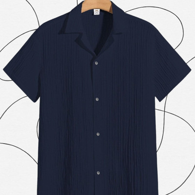 Jenil Fashion Men Striped Casual Dark Blue Shirt