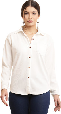 Kryvyn Women Self Design Casual White Shirt