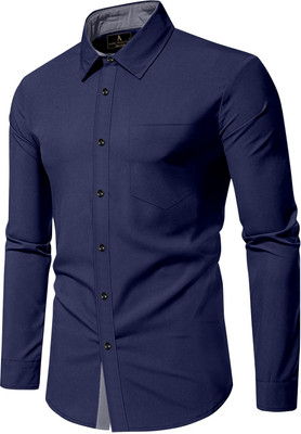 MUSA Men Solid Casual Blue Shirt