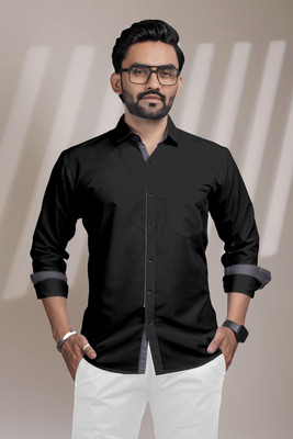 ABC Men Solid Casual Black Shirt